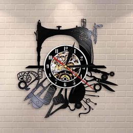 Wall Clocks Sewing Machine Vintage Design Record Clock Craft Room Decor Quilting Artwork Seamstress Watch