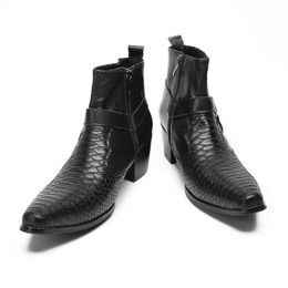 Botas Plus Size Black Party Shoes Buckle Cow Leather Short Boots Pointed Toe Chelsea Ankle Boots Party Club Men Monk Strap Boots