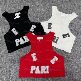 Sequins Women T Shirt Sexy Cropped Tank Tops Letter Sleeveless Knit Tanks Summer Red White Black Vest3544