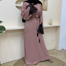 Ethnic Clothing Islamic Turkey Dubai Selling Fashion Long Sleeve Lace Stitching Dress Skirt For Women