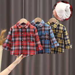 Kids Shirts INS Hot Sale Baby Boys Shirts Classic Casual Plaid Flannel Children Clothes For 05 Years Autumn Winter Velvet Warm Kids Wear x0728