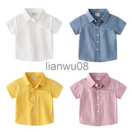 Kids Shirts Solid Children Shirts Cotton Linen Fabric Toddler Summer Outfits Baby Tops Tees Boys Tshirt Kids Clothes x0728