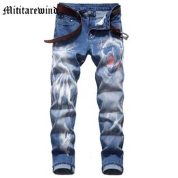 Mens Jeans 3D Print Mens Stretch Jeans Design Fashion Vintage High Street Denim Youth Male Pants Casual Slim Trousers Distressed Clothing 230729