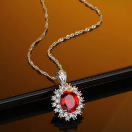 High Quality 925 Silver Imitation Ruby Pendant Necklace Fashion Trend Collarbone Chain European and American Popular Jewelry