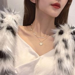 Pendant Necklaces Stainless Steel Necklace For Women Retro Pearl Multilayer Charm Peach Heart Pendants Choker Jewellery Accessories