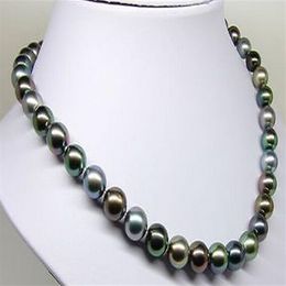 Hervorragende 18 8-9 mm natürliche Tahiti-Perlenkette aus echten schwarzen Multic-Rundperlen2456