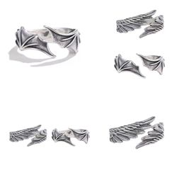30/Pcs New Religious Retro Angel Demon Wing Couple Ring Fashion Men's and Women's Jewelry Retro Silver Punk Hip Hop Adjustable Jewelry Gift Wholesale