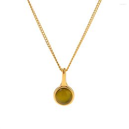 Pendant Necklaces Youthway Stainless Steel Olive Green Opal Geometric Necklace 18K PVD Plated Waterproof Fashion Jewellery Unisex