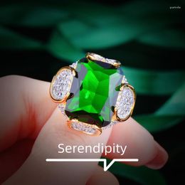 Cluster Rings HOYON 925 Sliver Color Imitation Ruby Emerald Zircon Royal Sapphire Ring Heavy Industry Two-color Golden Treasure Girl