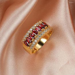 Wedding Rings Luxury Oval Pink Red Stone For Women Gold Color Vintage Zircon Promise Engagement Ring Birthday Party Jewelry Gift