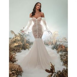 Casual Dresses Eye Cathing Soft Tulle Mermaid Long Maxi Gowns To Party See Thru Puff Sleeves Sexy Tutu Bridal