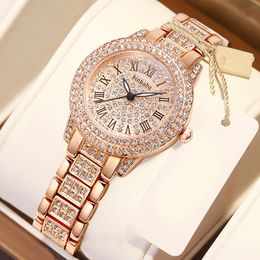 Wristwatches Luxury Women Watch with Diamond Elegant Brand Quartz Steel Bracelet Watches Ladies Zircon Crystal Top Fashion Wristwatch Clock 230729