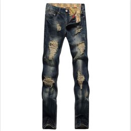 Designer Mens Jeans Big Hole The Beggar Old Style Straight Slim Fit European Wiind All Season Jeans2160