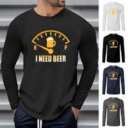 Men's T Shirts Long Sleeve Round Neck Shirt Breathable Top I NEED BEER Funny Prints Sweat Men Graphic