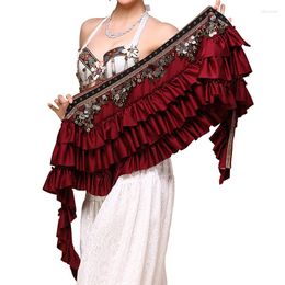 Stage Wear Belly Dance Costume Vintage Type Sequins Woman Red Dancing Hip Scarf Girls Performance Black Belt