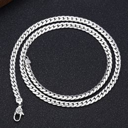 Strands Strings 2023 Solid 100 S925 Silver Jewellery Fashion Retro Personality Flat Chain 5MM Diamond Buckle Snake Bone Man Necklace 230729