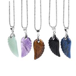Charms natural crystal quartz stone angel feather wing pendant necklace
