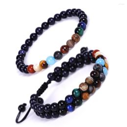 Charm Bracelets Milky Way Starry Blue Sandstone Beaded Bracelet Double Adjustable Lace Up Hand Chain For Women Jewelry