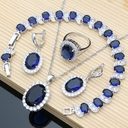 Wedding Jewellery Sets Blue Sapphire 925 Silver Jewellry Natural Gemstone Fine Bracelet Necklace Drop 230729