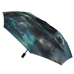 Umbrellas Panda 8 Ribs Auto Umbrella Mystical Realms Black Coat UV Protection Portable For Men Women