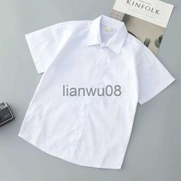 Kids Shirts new summer spring lace cotton solid White baby kids boys Blouse white shirts with Short sleeves for children boys x0728