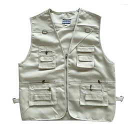 Men's Vests Men Multi Pockets Vest Coat V-neck Sleeveless Zipper Placket Cargo Waistcoat Pograph Loose