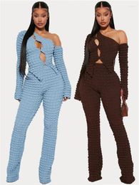 Women's Two Piece Pants Summer 2 Sets Outfits Sweatsuits Women Long Sleeve Tops Slim High Waist Blue Matching Suits Streetwear