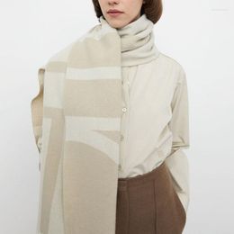 Scarves Letter Stripe Wool Scarf With Tassel Women Men Winter Warm Real Shawl Wraps 2023