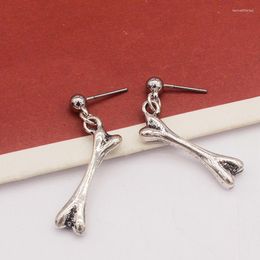 Dangle Earrings Gothic Punk Bone Of Death For Women's Man Silver Color Pendant Simple Stud Ear Darkly Jewelry Accessories VGE033