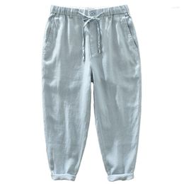 Men's Pants 2023 Spring Summer Men Pure Linen Breathable Cool Deawstring Fit Casual Trouser Lightweight