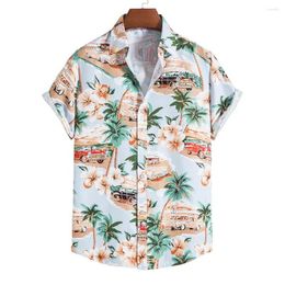 Men's Casual Shirts 2023 Summer Shirt Hawaiian Soft Car Coconut Print Short Sleeve Beach Top Men And Women 5XL