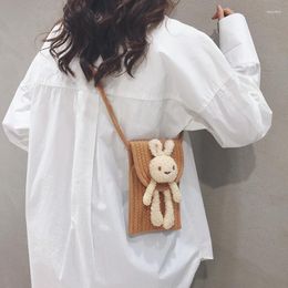 Evening Bags Knitting Mobile Phone Bag For Womens Small 2023 Niche High-end Sense Straw Woven Crossbody Cute Abbit Doll Shoulder Soft