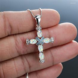 Pendant Necklaces Vintage Female White Opal Chain Necklace Dainty Zircon Cross For Women Rose Gold Silver Colour Wedding