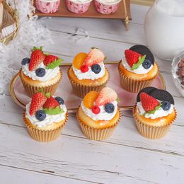 Decorative Flowers Fake Cupcake Model Decoration Props 6pcs Fruit Cakes Dessert Food Cabinet Wedding Sweet Pography