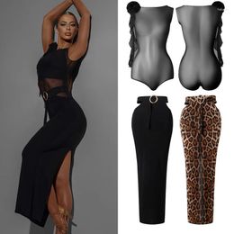 Stage Wear Latin Dance Dress Women Black Mesh Floral Tops Sleeveless Sexy Slit Skirt Tango Costume Rumba Ballroom Clothing DNV18003