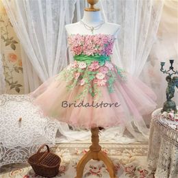 Cute Pink Flower Lace Prom Dress 2023 Sexy Strapless Short Cocktail Party Dresses Chic A Line Graduation Homecoming Party Gown Elegant Women Dinner Ceremony Dress