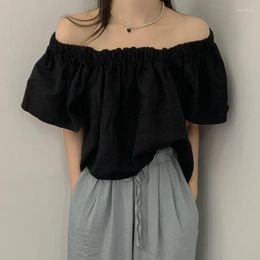 Women's Blouses Short-sleeved Shirts French One-shoulder Doll Collar Top Summer Age Reduction Style With Loose Two Wear Niche Casual