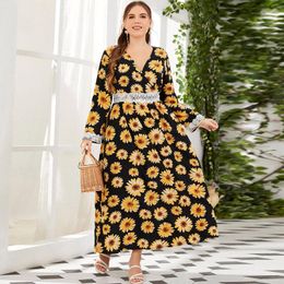 Casual Dresses V-neck Flower Long For Women Plus Size Clothing Maxi Skirts Summer Streetwear Party Maxiskirt Vestidos Talla Grane Robe