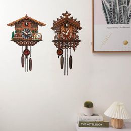 Wall Clocks Clock Brown Forest Mechanical Cuckoo Wooden Handmade Automatically Swing Living Room Home Decor