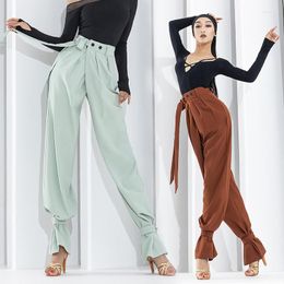 Stage Wear Latin Dance Pants Women High Waist Loose Ballroom Trousers Cha Rumba Samba Practise Clothing Black BL7259