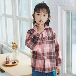 Kids Shirts Spring Autumn Kids Clothing Girls Shirts Fashion Lattice Boy Shirts Cotton Long Sleeve Children Clothes 26 Years x0728