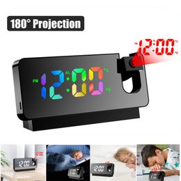 Desk Table Clocks 180 Projection LED Digital Smart Alarm Clock USB Charge Watch Electronic Snooze Function Bedroom Bedside 230729