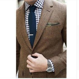 Men's Suits & Blazers Tweed Jacket Custom Made Brown Coat Bespoke Mens Coat Herringbone Coats Blazer Masculino Herringbone Me303C