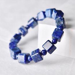 Strand Natural Lapis Cube Sugar Bracelet Single Circle Fashion Wild Square Crystal Jewelry Gift