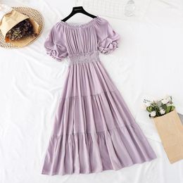 Party Dresses 2023 Style Women's Dress Summer Cotton And Linen Elegant Pleated Long With Word Neck Puff Sleeves