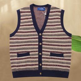 Men's Vests Vintage Contrasting Stripes Pattern Luxury British Versatile Cardigan V Neck Sweater Vest Fashion Knitted For Men