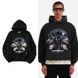 Men's Hoodies Hip Hop Hell Double-headed Dog Printed Men Women Fashion Black Fleece Hooded Sweatshirts Loose Unisex Cotton Tops Jacket