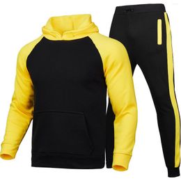 Men's Tracksuits 2023 Autumn/Winter Spliced Sports Set Sweater Casual Hooded Two Piece Fashion Solid Colour Ropa Men Clothing