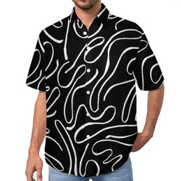 Men's Casual Shirts Abstract Nordic Lines Loose Shirt Vacation Modern Hipster Doodle Hawaiian Short Sleeve Streetwear Oversize Blouses