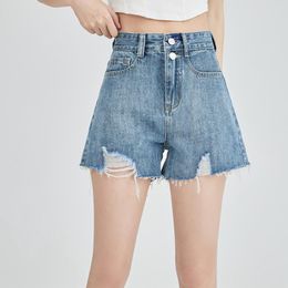 Women's Shorts Summer Denim Women Casual High Waist Hole Tassel Pockets Girl Students Slim Black White Blue